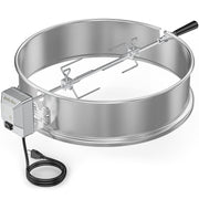 onlyfire rotisserie kit front assembly shown on kettle grill with clear components and secure fit