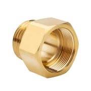Ophjerg adapter front view showing durable brass and male outlet, improves garden hose connection