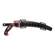 Oregon 13" curved saw front view showing blade and scabbard for easy carry