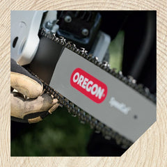 Oregon chain mounted on CS1500 in use showing smooth cutting action and low kickback