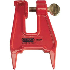 Oregon pocket stump vise front view showing compact red body and jaws for secure sharpening
