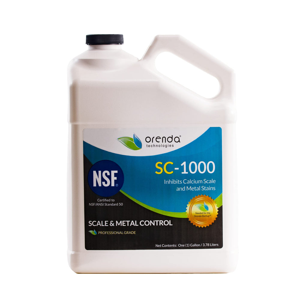 Orenda SC-1000 front label showing product name and gallon container benefit clarity