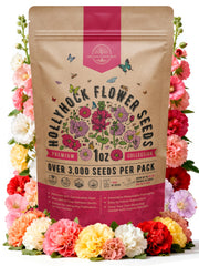 Organo Republic front packet showing hollyhock seed count and benefits