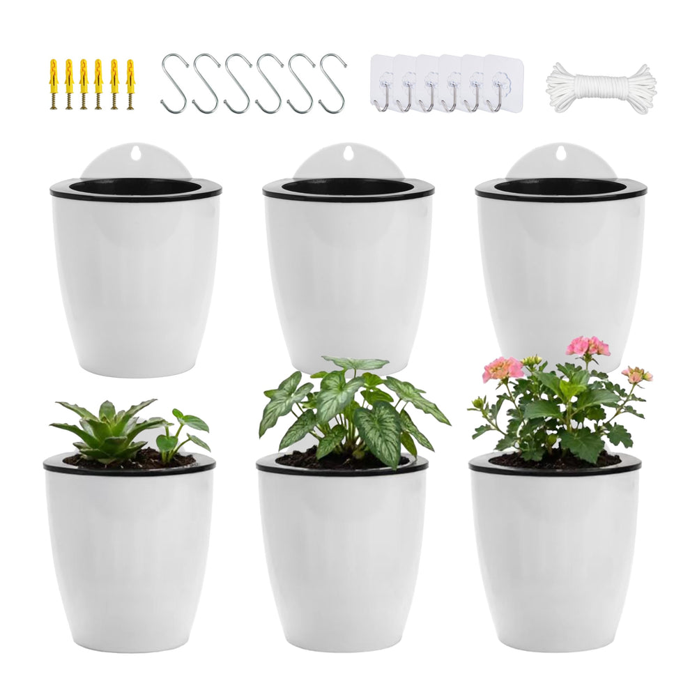 ORIMERC front view of six hanging planters showing modern setup and space saving