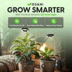 OSANI close-up of LED array and spectrum label highlighting balanced wavelengths for plant growth benefit