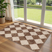 Othilic front view of brown beige checkered rug highlighting design and curb appeal