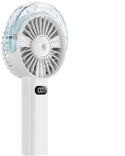 Otlonpe front view of white handheld misting fan showing compact shape and portability