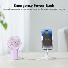 Otlonpe mounted on base on a desk offering hands-free cooling and stable placement