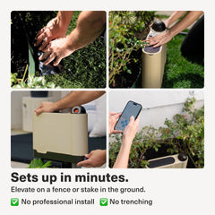 OtO in use spraying a garden to illustrate targeted watering and healthy plants