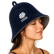 OTONANOSAUNABU front view of cotton sauna hat showing clean design and comfort