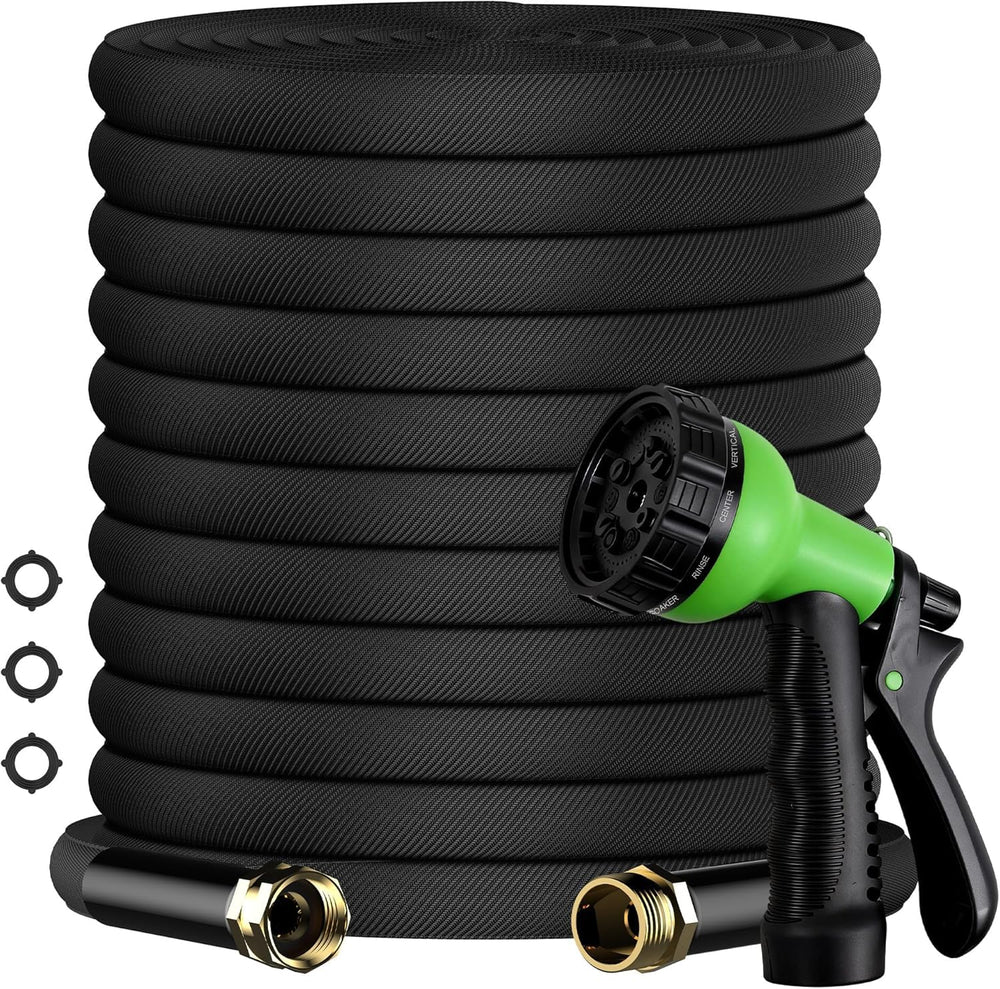 OUBRTS full-length flat hose laid out showing 50ft reach and easy handling