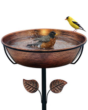 OUISJYER front view showing whole metal bird bath and stable design