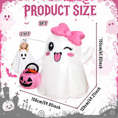 OurWarm close-up of ghost face and pink bow, highlighting cute details and quality stitching