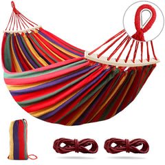 Outerman front view of hammock showing full canvas bed and spreader bars for stable lounging