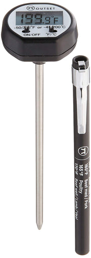 Outset F800 front view showing large display and compact body, fast readings