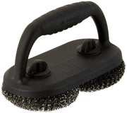 Outset short-handle grill brush front view showing dual mesh heads and handle for precise cleaning benefit