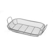 Outset stainless steel grill basket front view showing durable mesh and rim for secure grilling