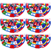 Outus front view of three world flag banners, vibrant international decor