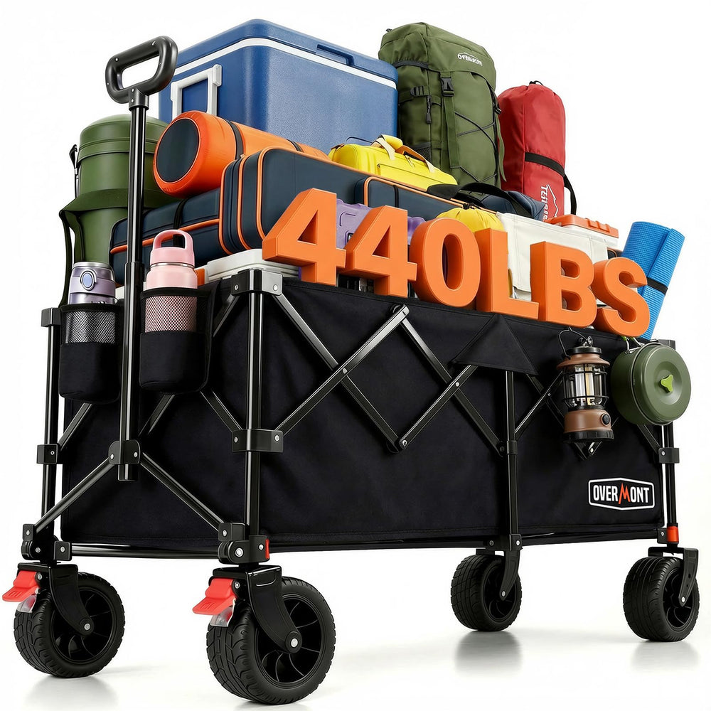 Overmont extended wagon front view showing large cargo area and sturdy frame for heavy loads