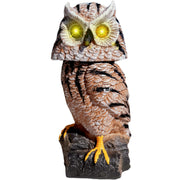 Owlsome tiger owl front view showing realistic look and motion deterrent benefit