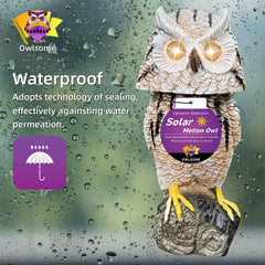 Owlsome owl next to ruler showing life-sized dimensions and easy-placement benefit
