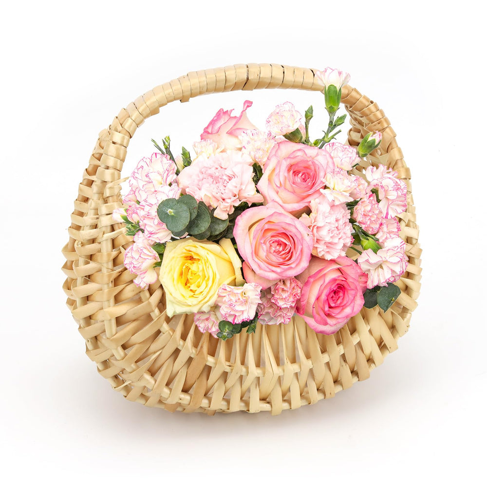 OXDFK half moon basket front view showing compact design and rustic charm