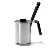 OXO stainless steel basting pot front view shows durable construction and easy pouring