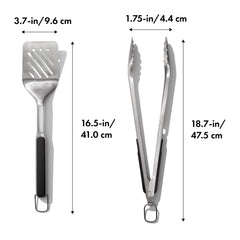OXO tongs front view showing long arms for safe handling