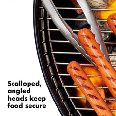 OXO tongs scalloped edge close-up showing secure grip benefit