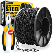 PAMAZY front view of 50ft hanging chain roll with pliers for easy installation