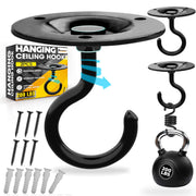 PAMAZY front view of two swivel ceiling hooks showing package and pair strength