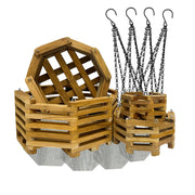 PANWA teak basket front view showing octagon shape and rustic appeal