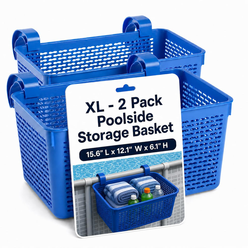 Papapacks front view showing blue XL basket and tidy storage benefit