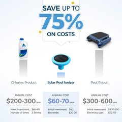 PASAMIC floating in a blue pool demonstrating effortless, solar-powered cleaning