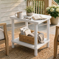 PASAMIC front view of side table showing sturdy two-tier design and bamboo finish