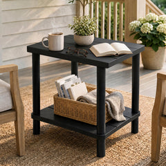 PASAMIC front view of square side table showing sturdy outdoor style and surface