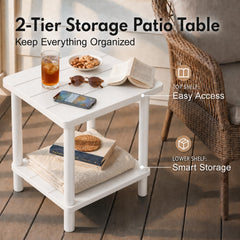 PASAMIC lower shelf storing books and plants for organized outdoor living