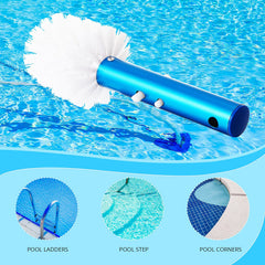 Patelai brush in use on pool step removing grime for cleaner pool finish