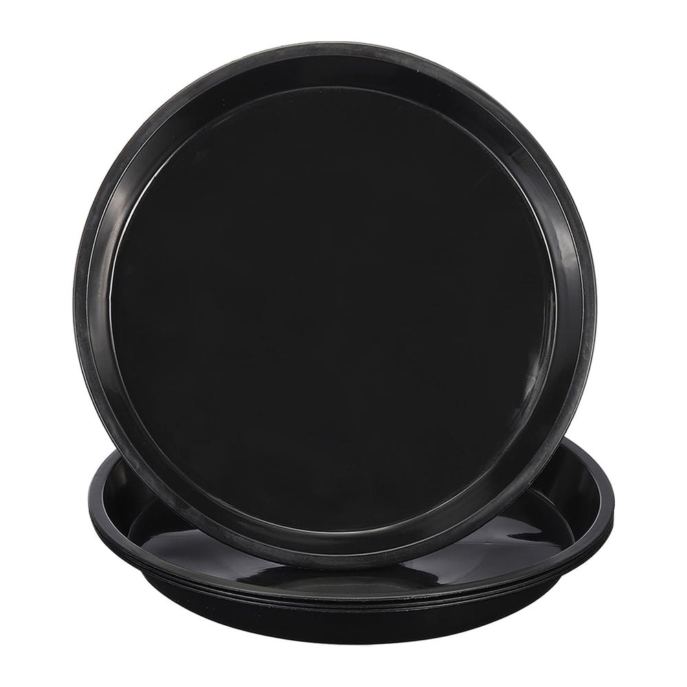 PATIKIL front view of four 18-inch black saucers showing clean edges and fit — protects surfaces