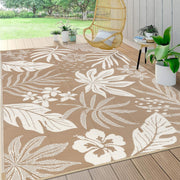 Pauwer front view floral brown rug showing pattern and curb appeal
