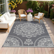 Pauwer front view floral grey rug showing full 6x9 coverage and curb appeal