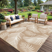 Pauwer front view of leaf brown 8x10 rug showing full patio coverage and visual appeal