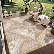 Pauwer front view of leaf brown rug showing decorative pattern and durable finish