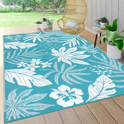 Pauwer front view teal floral rug shows attractive pattern and durable look