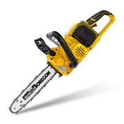 Paxwrenx front-angle chainsaw showing robust build and easy handling