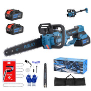 PBUO chainsaw front angle showing compact design and easy handling