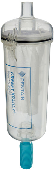 Pentair clear leaf trap front view showing transparent debris chamber for quick checks