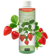 Perfect Plants bottle front label showing product and benefit for healthier strawberries