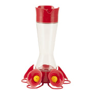 Perky-Pet front view showing five ports and clear glass bottle, easy multi-bird feeding