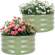 Permade front view of two green planter boxes showing durable design and curb appeal